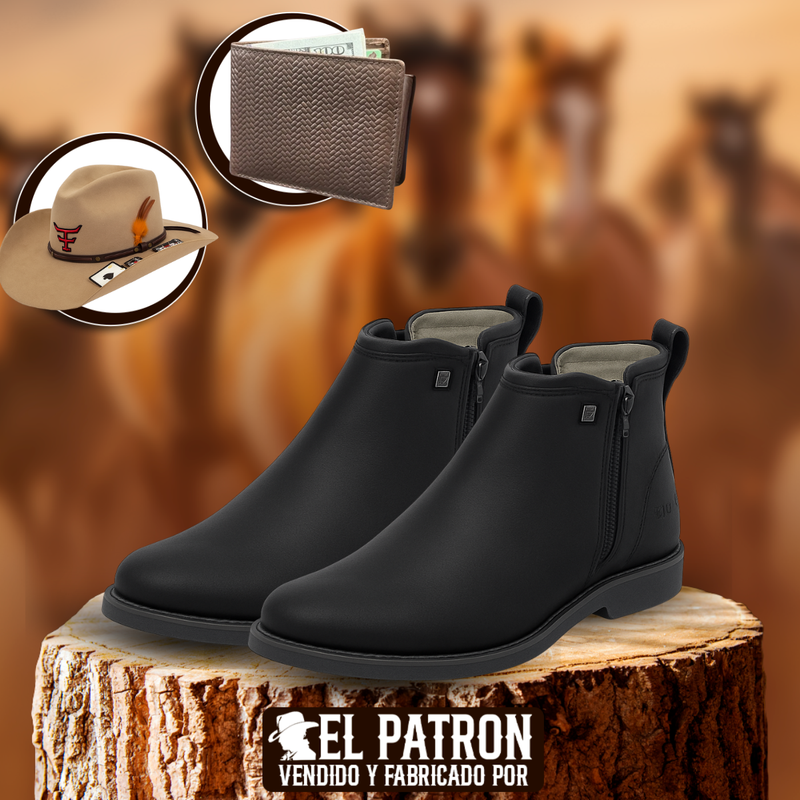 Kit Bota Zavu de Cuero Legítimo con Plantilla Ortopédica +REGALOS: Sombrero y Billetera