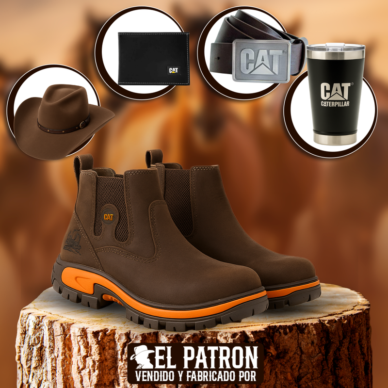 Kit Bota Adventure de Cuero Legítimo con Plantilla Ortopédica y Suela Antideslizante +REGALOS: Vaso Térmico, Sombrero, Cinturón y Billetera