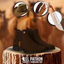 Kit Bota Leal de Cuero Legítimo con Plantilla Ortopédica +REGALOS: Cinturón, Sombrero y Cuchillo con Funda