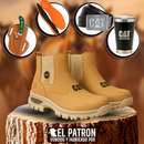 Kit Bota Montano de Cuero Legítimo con Suela Antideslizante +REGALOS: Plantilla Ortopédica, Cinturón, Cuchillo con Funda y Vaso Térmico