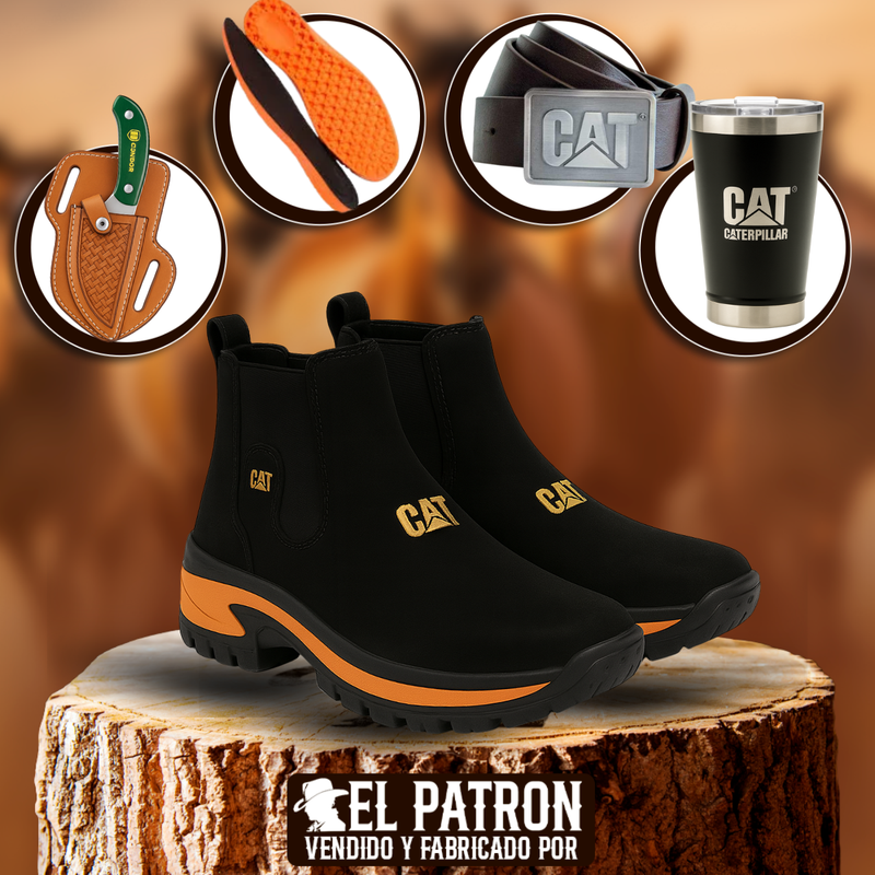Kit Bota Montano de Cuero Legítimo con Suela Antideslizante +REGALOS: Plantilla Ortopédica, Cinturón, Cuchillo con Funda y Vaso Térmico