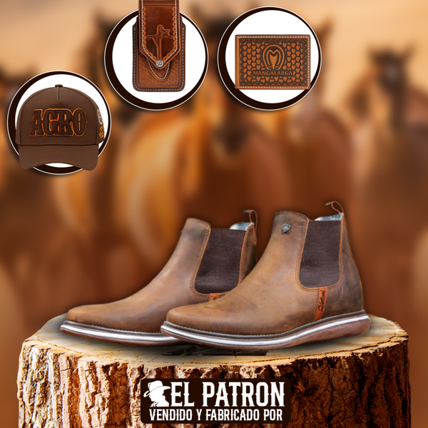 Kit Bota Imperio en Cuero Legítimo con Plantilla Ortopédica +BONOS: Gorra, Billetera y Funda con Cuchillo