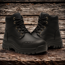 Kit Bota Toro de Cuero Legítimo con Plantilla Ortopédica y Punta de Acero +REGALOS: Vaso Térmico, Cuchillo con Funda y Reloj Táctico