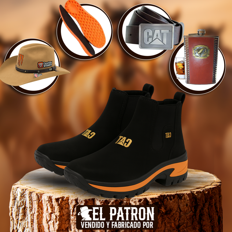 Kit Bota Leonor de Cuero Legítimo con Suela Antideslizante +REGALOS: Plantilla Ortopédica, Sombrero, Cinturón y Cantimplora