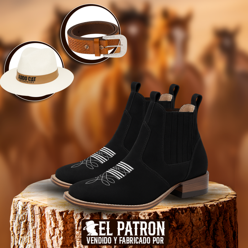 Kit Bota Pampa de Cuero Legítimo con Plantilla Ortopédica +REGALOS: Cinturón de Cuero y Sombrero