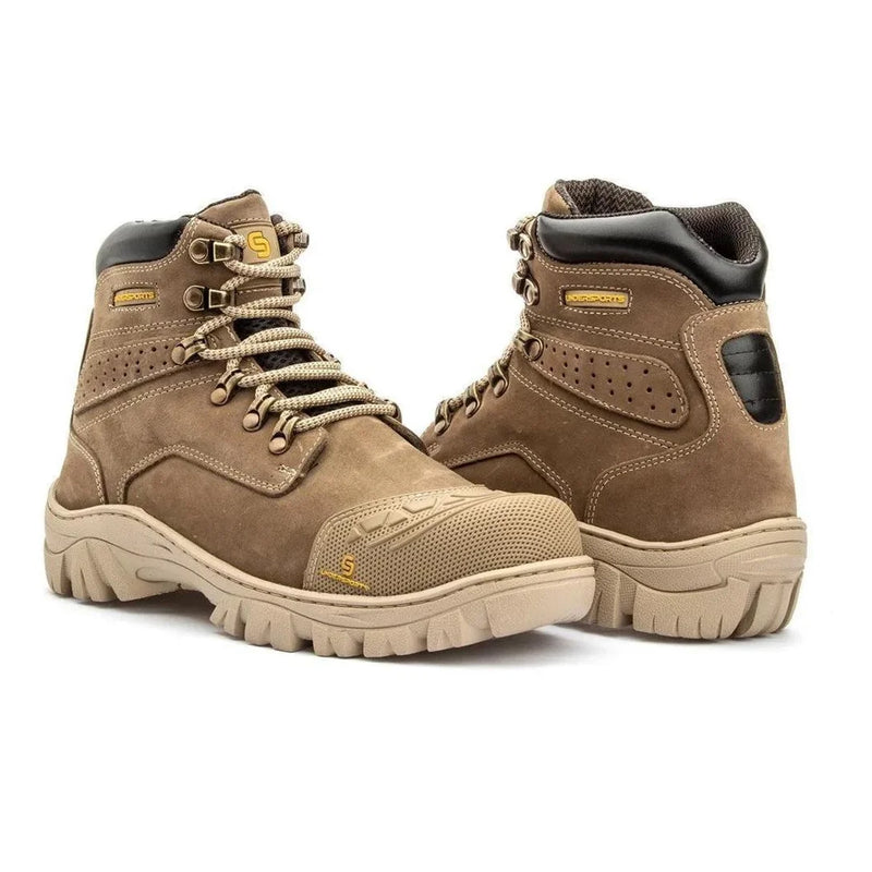 Kit Bota Toro de Cuero Legítimo con Plantilla Ortopédica y Punta de Acero +REGALOS: Vaso Térmico, Cuchillo con Funda y Reloj Táctico