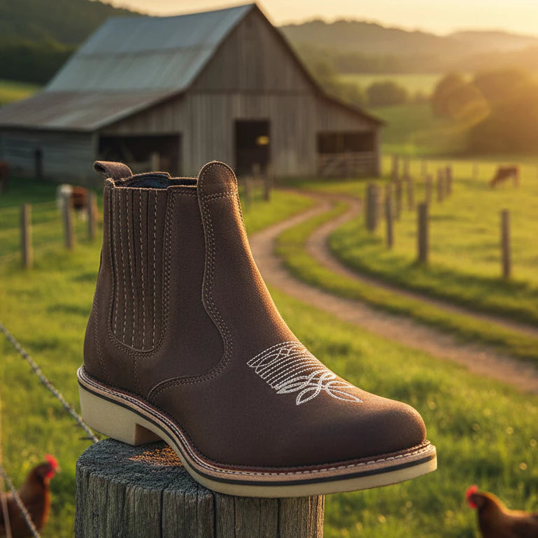 Kit Bota Barreto de Cuero Legítimo con Plantilla Ortopédica +REGALOS: Cuchillo con Funda, Cinturón, Sombrero y Porta Celular